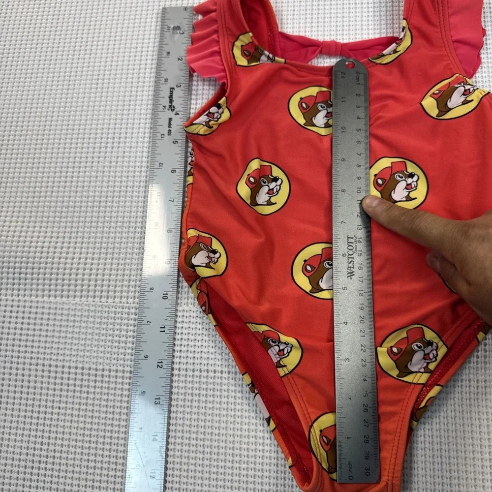 Buc-ee's Baby Swimsuit 12-18M One Piece Red Beaver Print Girls Ruffle Cute